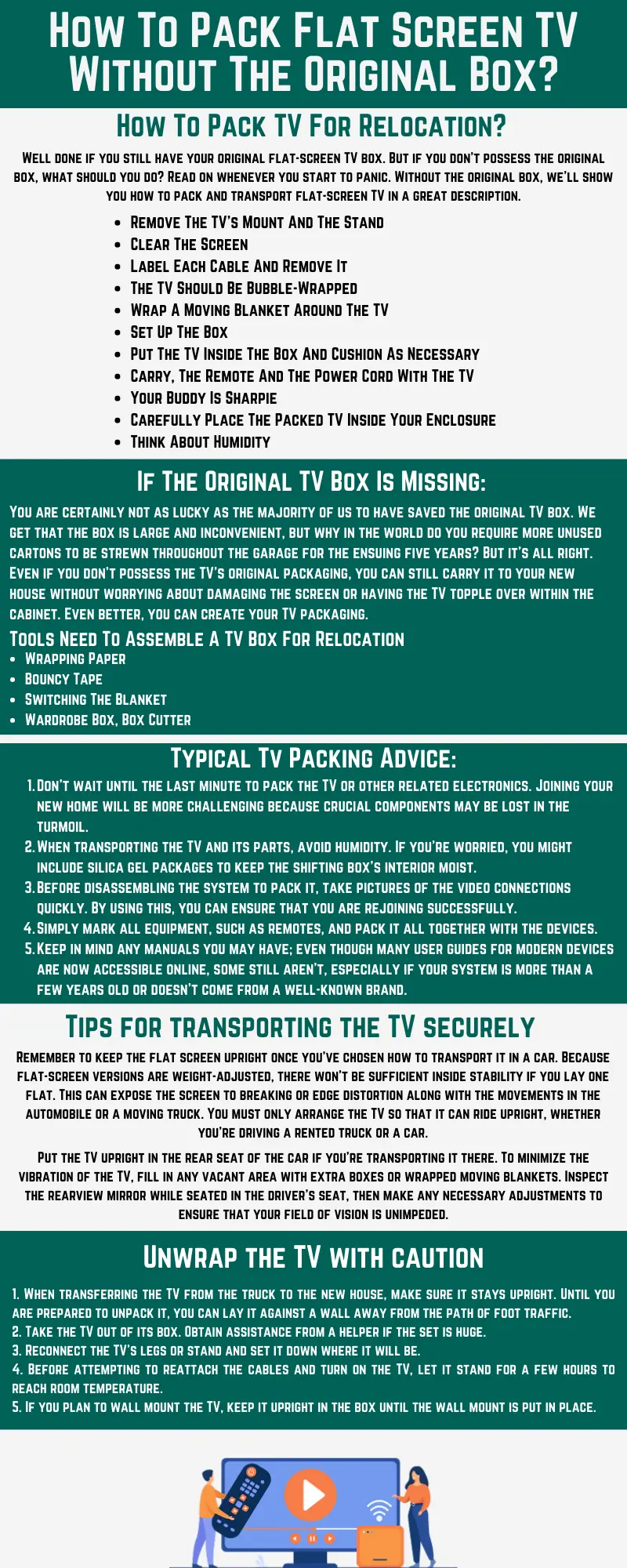 How To Pack Flat Screen TV Without The Original Box Informational Infographic