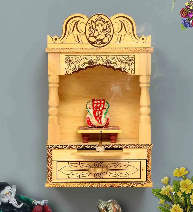 The Home Mandir Design Is Wall-Mounted