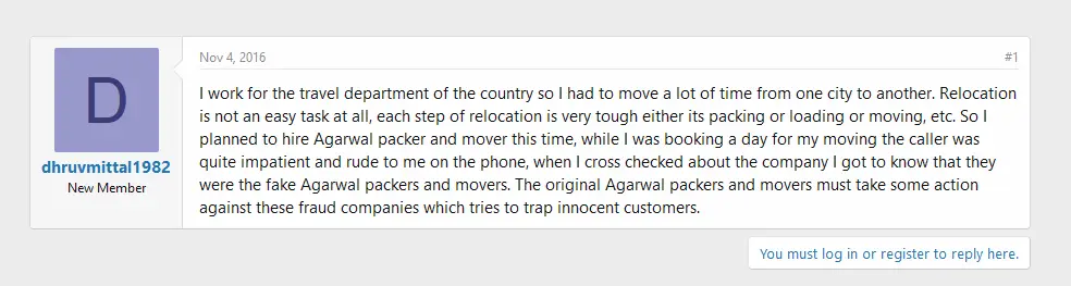 fake Agarwal-packers and movers customer review