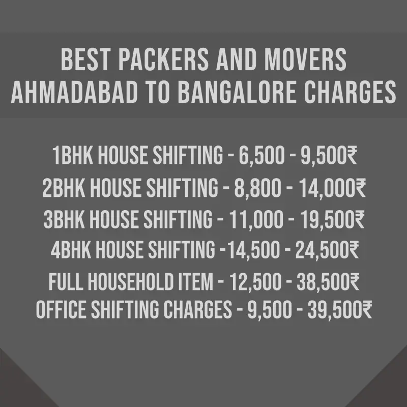 Packers and Movers Ahmedabad to Bangalore Charges