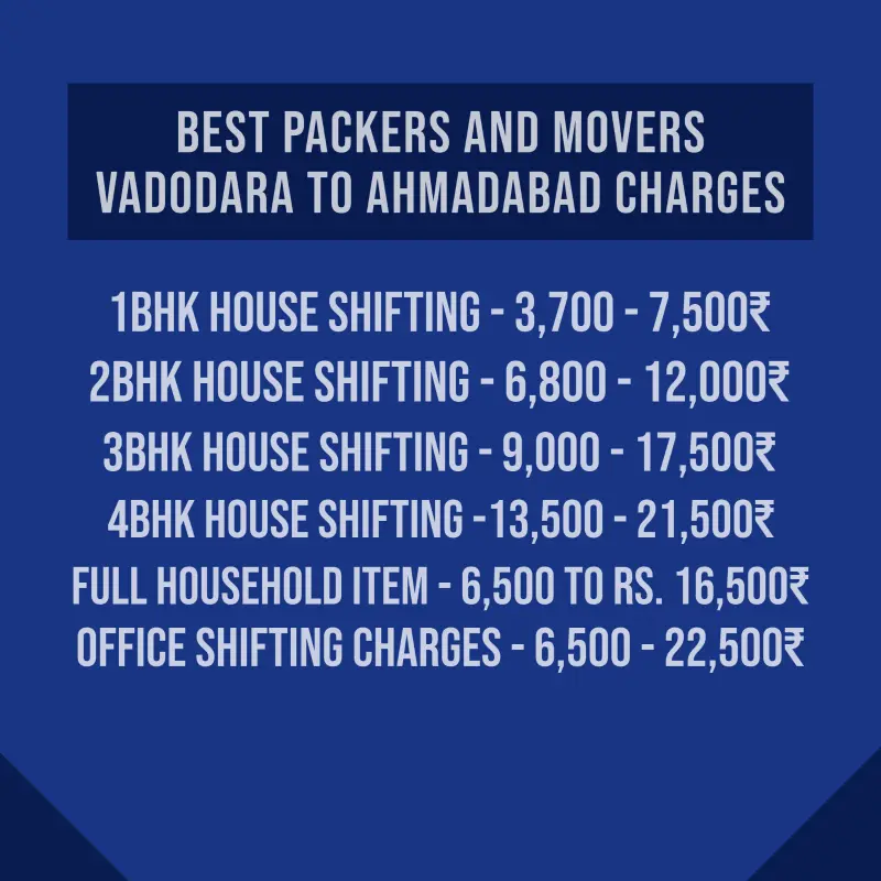 Packers and Movers Vadodara to  Ahmadabad Charges