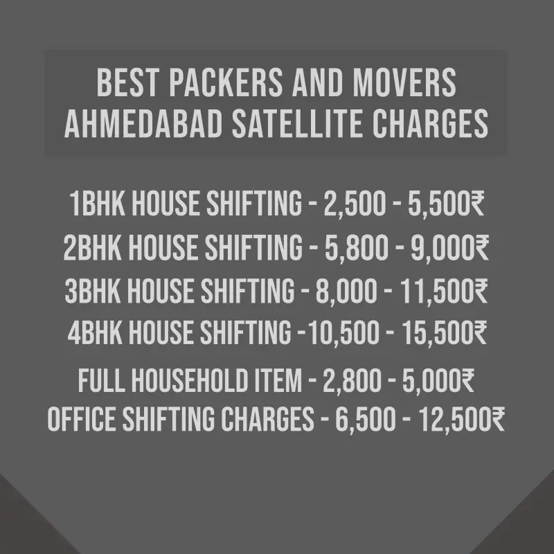 Packers and Movers Ahmedabad Satellite Charges