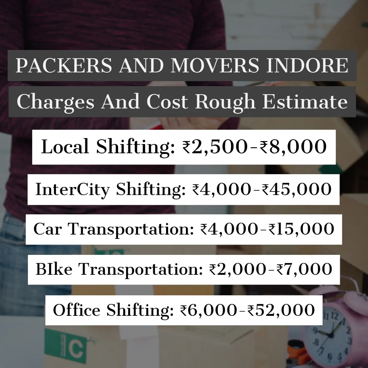 Packers and Movers Indore Charges