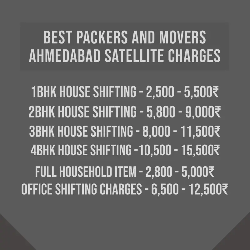 Packers and Movers Ahmedabad Satellite Charges And Cost