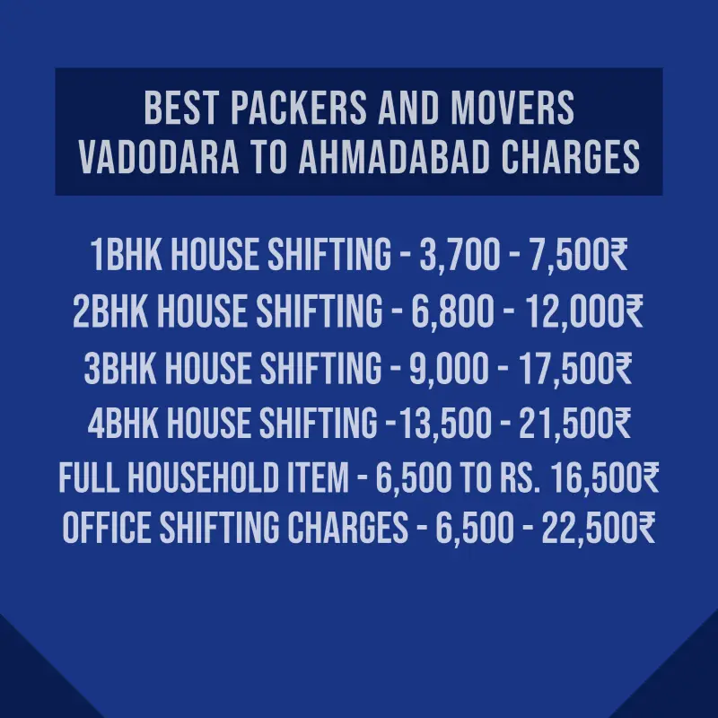 Packers and Movers Vadodara to Ahmadabad Charges And Cost